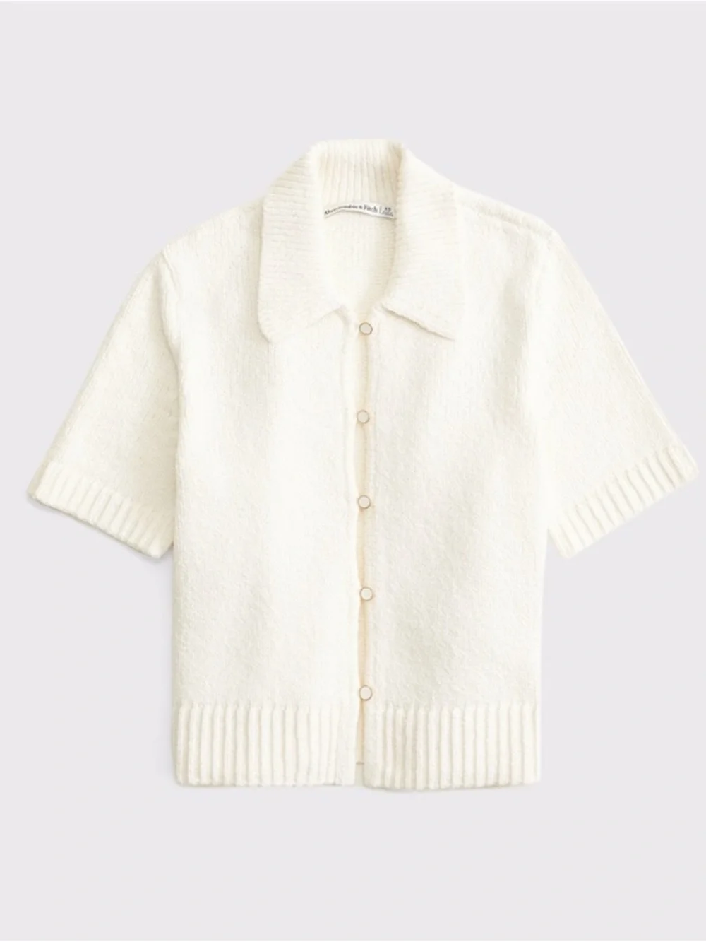 Abercrombie & Fitch Cream Short-Sleeve Pearl Button Collared Cardigan